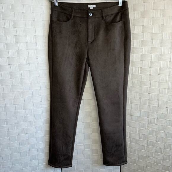 J Jill Womens Faux Suede Pants Size 10 Mocha Brown Beach Boho Contemporary Soft - Picture 7 of 15